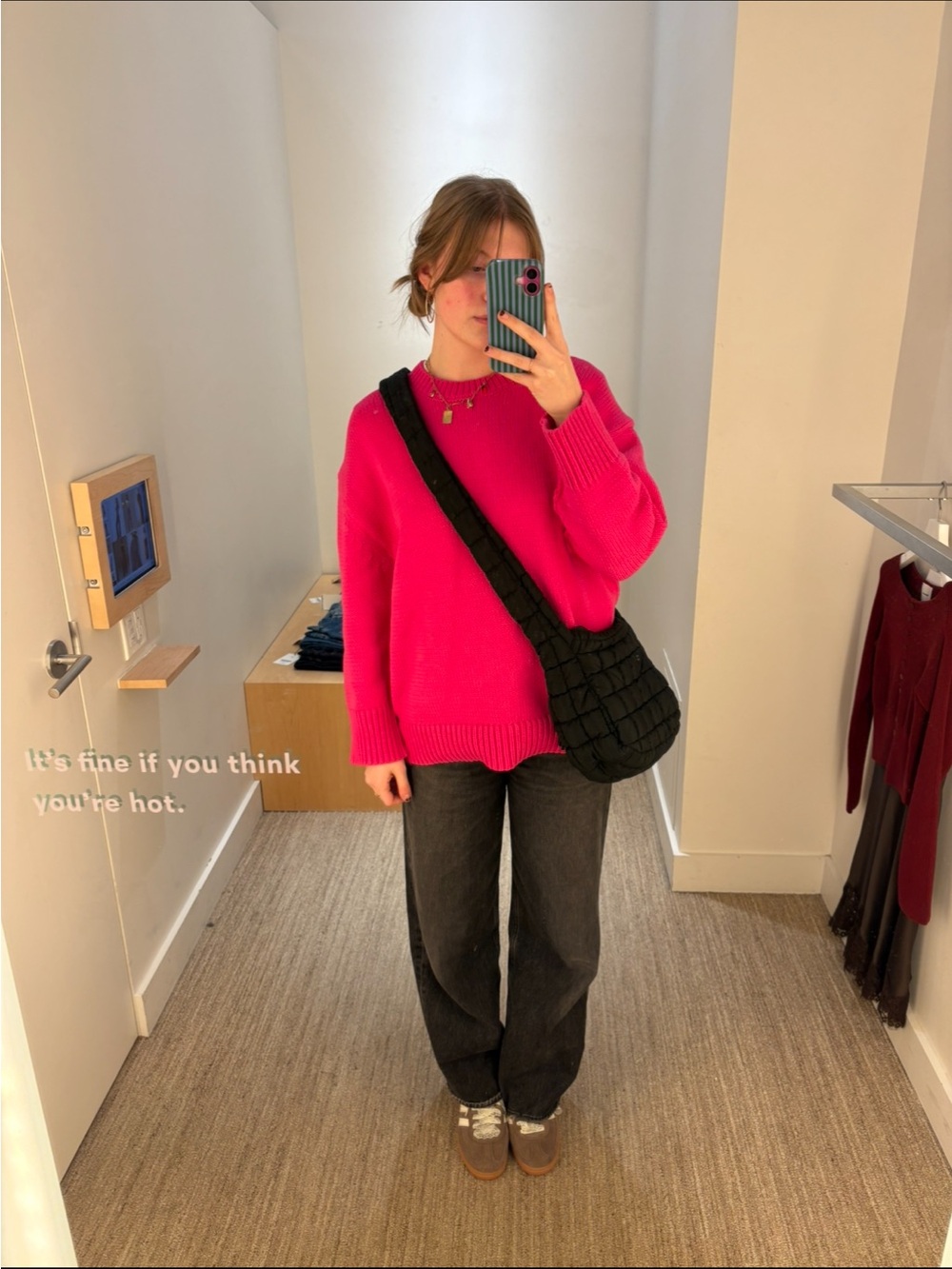 Free People Bright Pink Chunky Knit Sweater